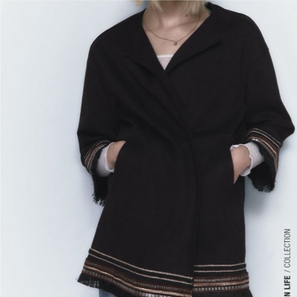 ZARA Combination Faux Suede Embroidered  Jacket Cardigan Size Med - Picture 12 of 16